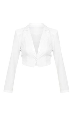 White Shoulder Pad Crop Shirt | Tops | PrettyLittleThing