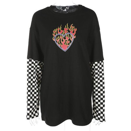 FLAMING HEARTS CHECKER SLEEVE PULLOVER – AXCID SHOP