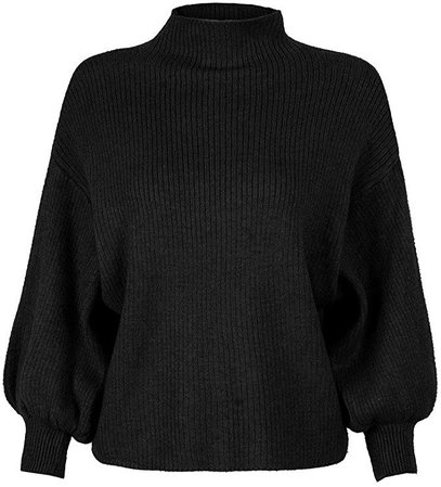 PERSUN Women's Black Turtleneck Long Puff Sleeve Loose Knit Pullover Sweater Jumper Top, OneSize at Amazon Women’s Clothing store