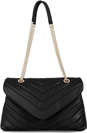 LMKIDS Quilted Crossbody Bags for Women, Trendy Roomy Shoulder Handbags with Flap Gold Hardware Chain Purses Shoulder Bag (Black): Handbags: Amazon.com