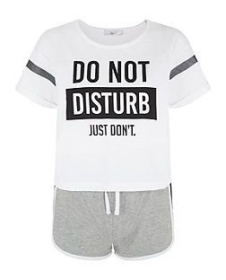 White Do Not Disturb Short Pajama Set