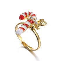 A&M - A&M Christmas Gold Tone Candy Cane Adjustable Ring - Walmart.com
