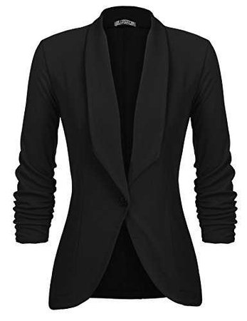 Beyove Women's 3/4 Ruched Sleeve Open Front Lightweight Work Office Blazer Jacket - Luxury Beauty Store