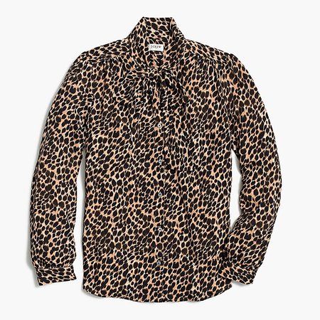 J.Crew Factory: Long-sleeve leopard drapey tie-neck top