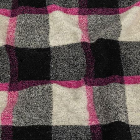 Gray, Black and Phlox Pink Plaid Boucled Wool Knit