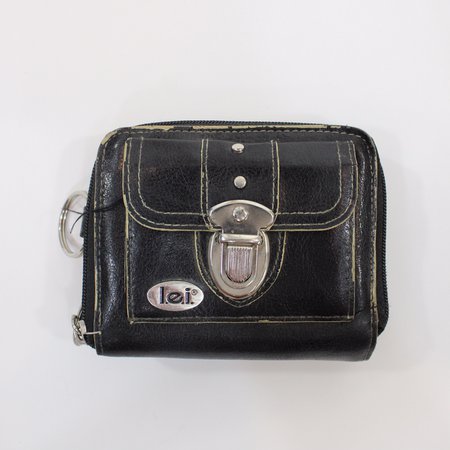 lei black and silver leather wallet bag