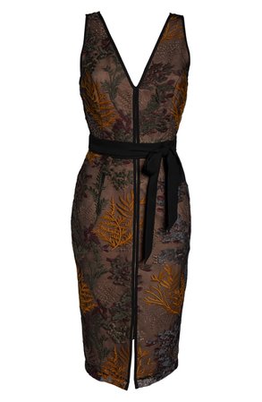 Harlyn Embroidered Cocktail Sheath Dress brown
