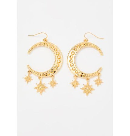 Gold Hanging Star Charms Dangly Moon Earrings Celestial | Dolls Kill