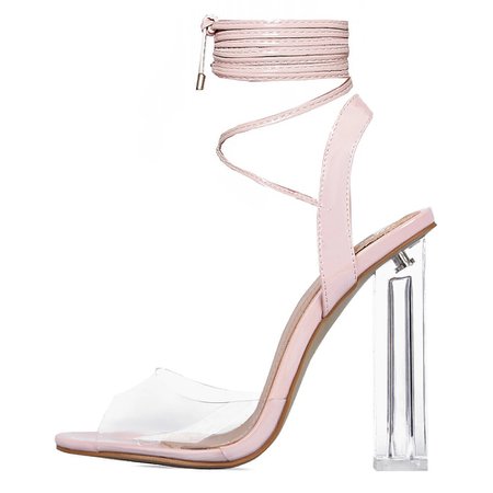 baby pink clear lace up heels