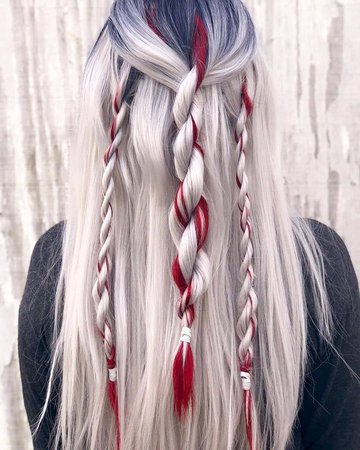 White Braided Hair With Red Strands