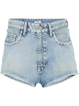 Shop blue Miu Miu embellished denim shorts with Express Delivery - Farfetch