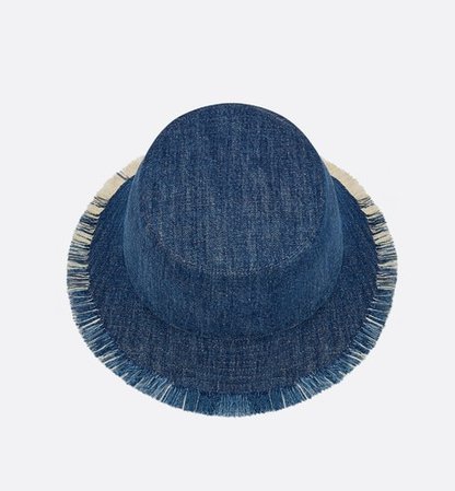 Blue Denim Fringed Bucket Hat  - Accessories - Women's Fashion | DIOR