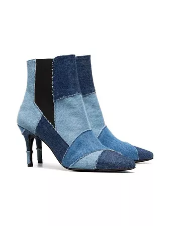 Kalda Blue Caro 80 Denim Patchwork Ankle Boots - Farfetch