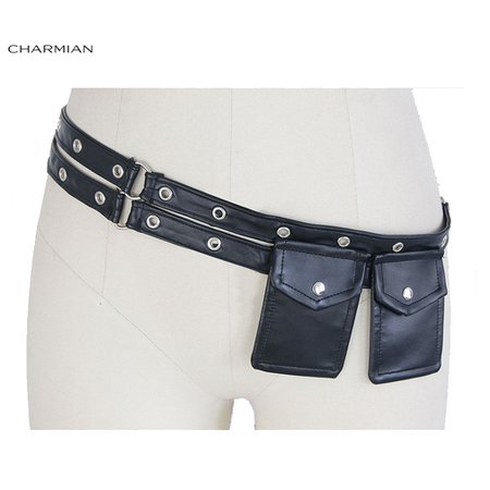 Charmian Women's Steampunk Black Faux Leather Pouch Belt Pocket Elastic Waist Belt Corset Costume Accessories|Bustiers & Corsets| - AliExpress