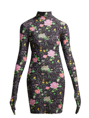 VETEMENTS  Floral-print glove-sleeved jersey mini dress