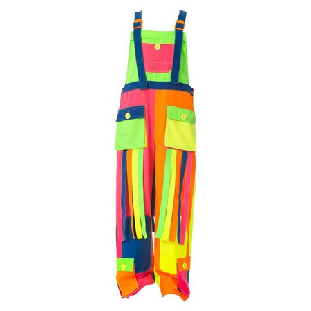 1990S Rainbow Neon Polyester Rave Festival Overalls Jumpsuit For Sale at 1stDibs