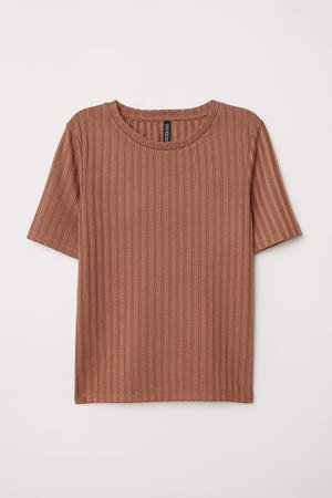 Ribbed T-shirt - Beige