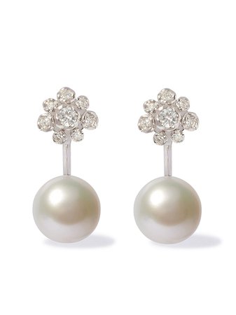 Annoushka 18kt white gold Marguerite diamond pearl earrings