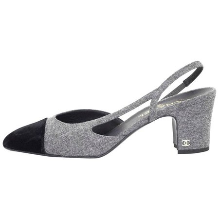 5/9 Chanel Black and Grey Slingback Pumps Sz 41 For Sale at 1stdibs