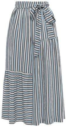 Belted Striped Twill Midi Skirt