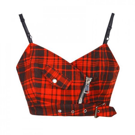 Black and Red Plaid Steampunk Crop Bustier Top