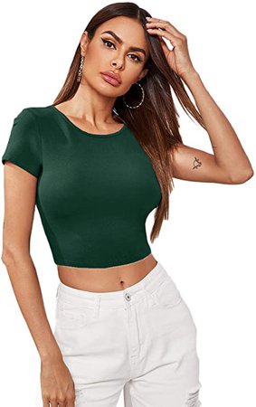 SweatyRocks Women's Basic Short Sleeve Scoop Neck Crop Top Navy X-Large at Amazon Women’s Clothing store