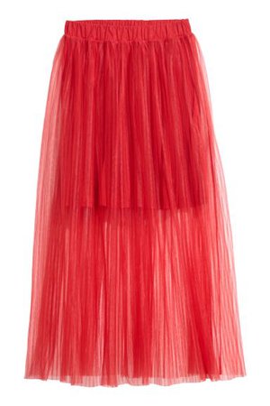 Pleated Tulle Skirt - Red - Ladies | H&M US