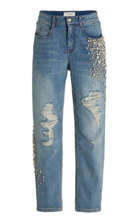 Ylang Crystal-Embellished Slim-Leg Jeans By Hellessy | Moda Operandi
