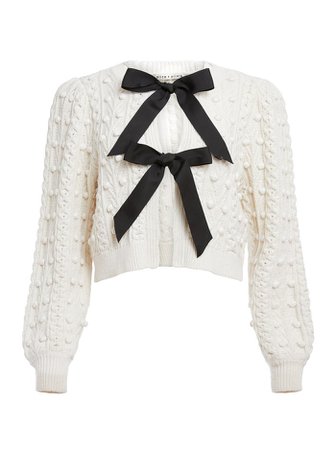KITTY PUFF SLEEVE CARDIGAN in SOFT WHITE/BLACK | Alice and Olivia
