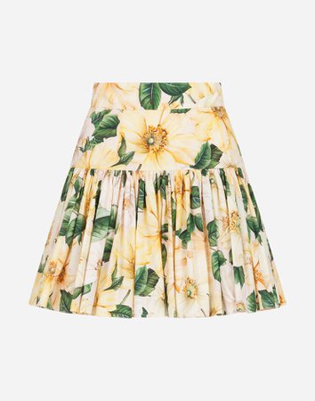 Women's Skirts in Floral Print | Short circle skirt in camellia-print poplin | Dolce&Gabbana