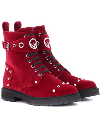 Fendi Red velvet ankle boots