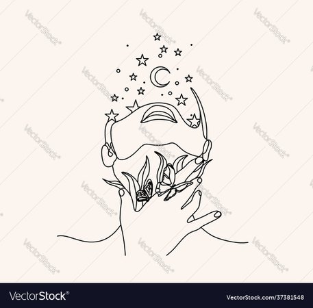 Woman with stars and crystals line Royalty Free Vector Image