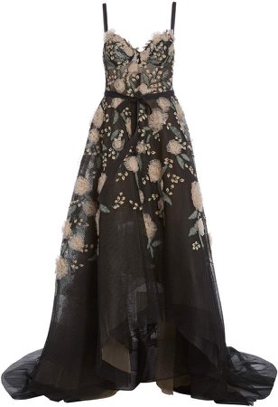 Marchesa Floral-Embellished Tulle Gown