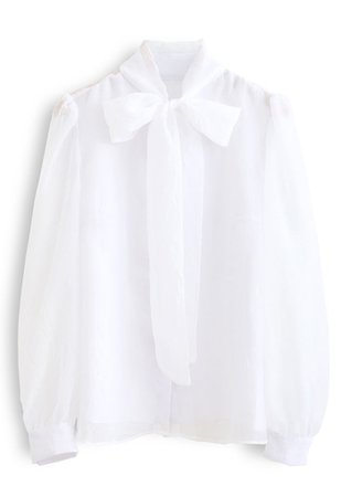 Sheer Bowknot Button Down Shirt in White - Retro, Indie and Unique Fashion