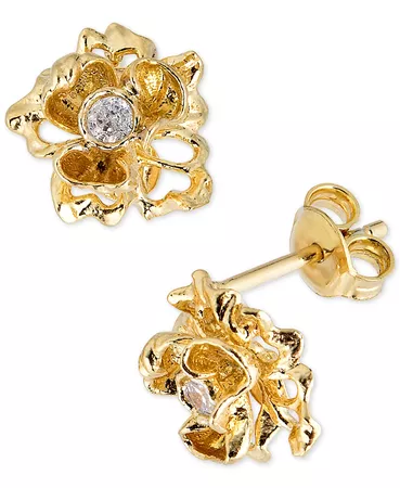 Macy's Diamond Flower Stud Earrings (1/8 ct. t.w.) in 18k Gold-Plated Sterling Silver