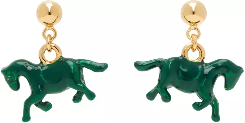 Marni: Gold & Green Horse Earrings | SSENSE