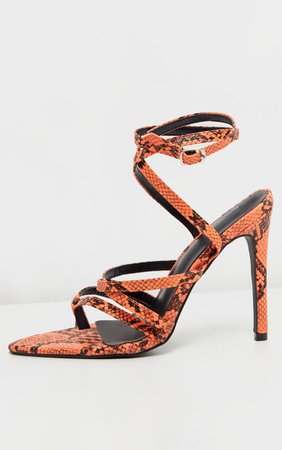 Orange Snake Point Toe Multi Strappy Sandal | PrettyLittleThing USA