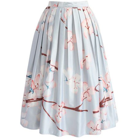 Chic Wish Cherry Blossom Printed Midi Skirt