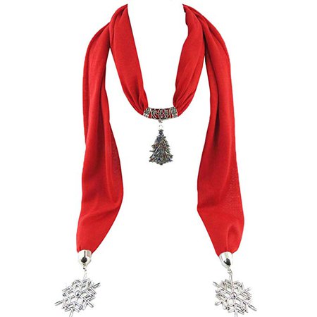 DZT1968 Women Pendant Scarf With Christmas tree Jewelry Scarves (Red) at Amazon Women’s Clothing store