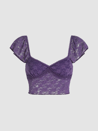 purple floral lace top