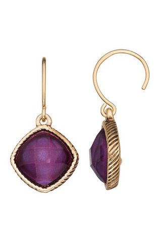 Napier Gold Tone Purple Stone Drop Threader Earrings