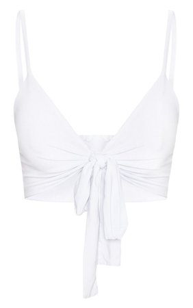 Pretty Little Thing White Slinky Tie Front Bralet