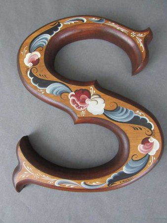 Artist Signed Rosemaling S Carved Hand Painted Letter S