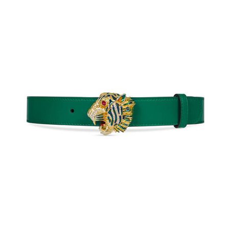 Leather belt with tiger head - Gucci Women's Skinny 5431520WAFX8231