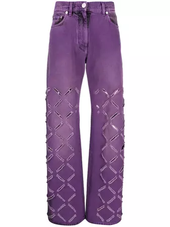 Versace ripped-detail straight-leg jeans