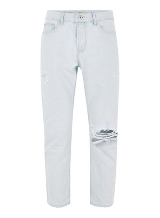 Bleached Ripped Rigid Tapered Jeans - TOPMAN USA