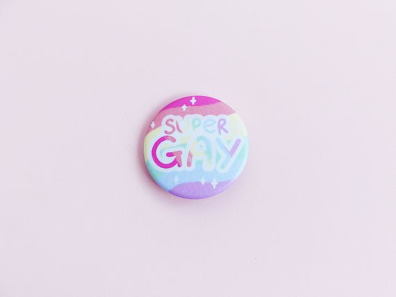 Super Gay Rainbow 38mm Pin Badge Pastel Fairy Kei Queer | Etsy
