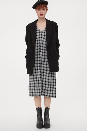 Puff-sleeved dress - Black/White checked - Ladies | H&M GB