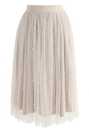 Chic Wish Shimmer Sequin Panelled Tulle Maxi Skirt in Cream - Retro, Indie and Unique Fashion