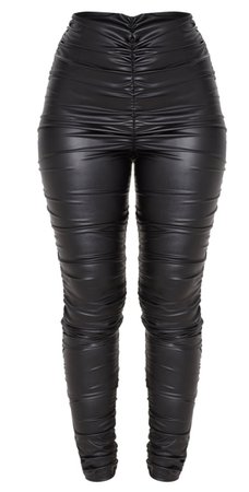 black ruched leather pants